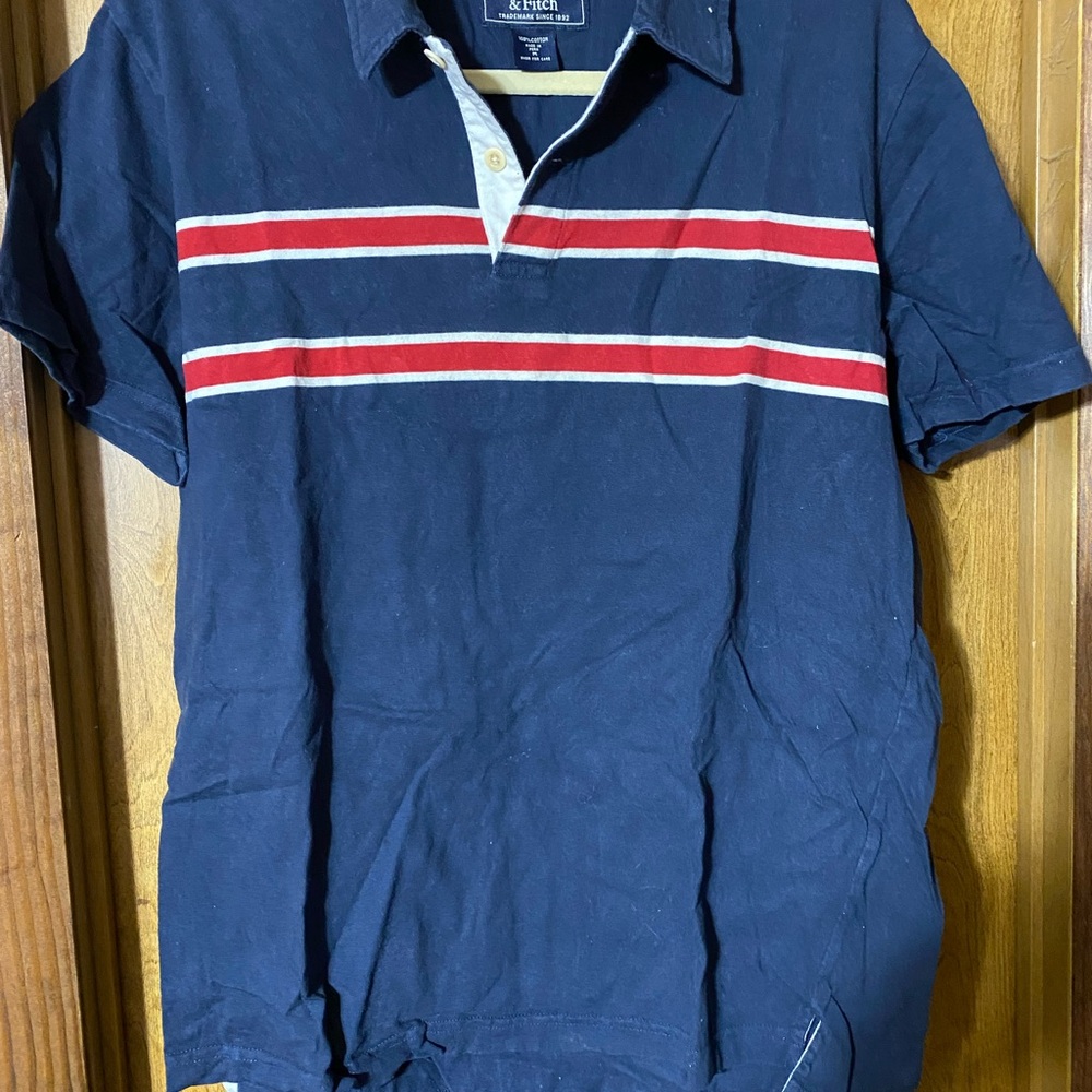 Abercrombie & Fitch Navy Polo Shirt with Red and White Stripes
